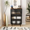 28.35"Glass Doors Modern Two-door Cabinet with Featuring Three-tier Storage,Unique Fir Cabinet Top - 2 of 4