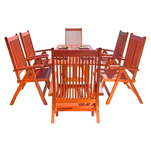 Vifah Malibu Eco Friendly 7 Piece Wood Outdoor Dining Set With Foldable Arm Chairs Brown Target