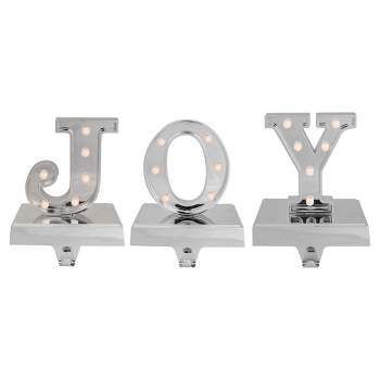 Northlight Set of 3 Silver LED Lighted "JOY" Christmas Stocking Holder 6.5"
