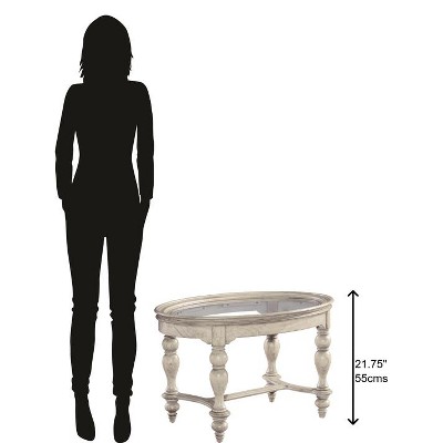 Traditional White Oval Glass-Top Coffee Table with Storage