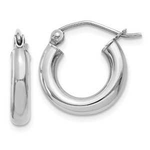 Black Bow Jewelry 3mm, 14k White Gold Classic Round Hoop Earrings, 13mm (1/2 Inch) - 1 of 4