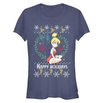 Juniors Womens Peter Pan Ugly Christmas Tinker Bell T-Shirt