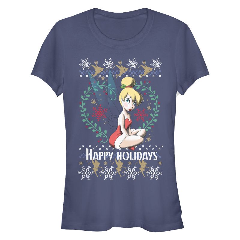 Juniors Womens Peter Pan Ugly Christmas Tinker Bell T-Shirt, 1 of 5