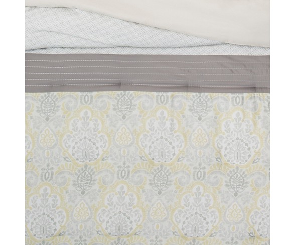 Queen 8pc Hallie Medallion Comforter Set Yellow/Gray - Sunham Home Fashions