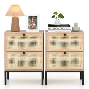 Brafabhome Rattan Nightstands Set of 2 with Drawers, Accent Sofa End Tables Modern Bedside Table with Large Storage for Bedroom Living Room | Beige - 1 of 4