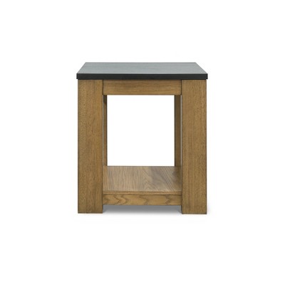 Quentina Rectangular Black Faux Stone and Wood End Table
