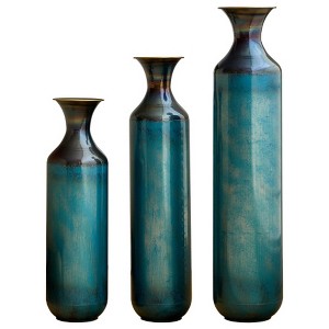 AENKYO Set of 3 Metal Tall Floor Vases, Gold Geometric Cylinder Vases with Vine Patterns -  for Living Room & Home Decor - 25"/29"/34" Height - 1 of 4