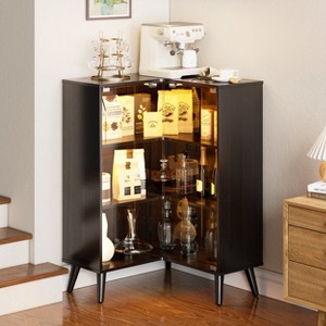 PAKASEPT 3-Tier Corner Glass Display Cabinet with LED Lights, Tempered Glass Doors, Adjustable Shelves, for Bedroom, Living Room - 1 of 4