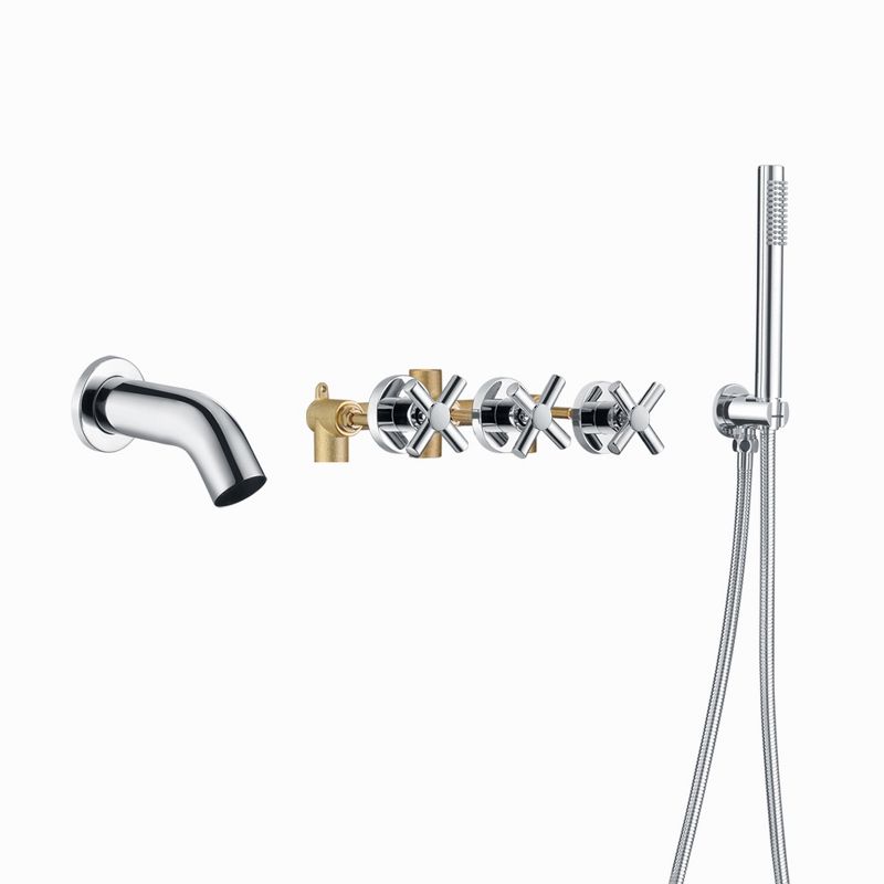 Sumerain Wall Mount Tub Filler Waterfall Tub Faucet with Handheld Shower and 3 Cross Handles, Chrome, 1 of 10