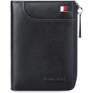 Paaaawaters Wallets for Men Genuine Leather,Slim Zipper Mens Wallet RFID Blocking with Front Pocket - 1 of 4