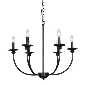 LNC Pict 6-Lights 26" Candle Modern Farmhouse Large Chandelier,Matte Black - 1 of 4