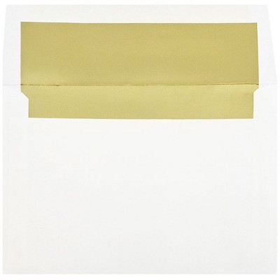 JAM Paper A8 Foil Lined Invitation Envelopes 5.5 x 8.125 White with Gold Foil 3243664