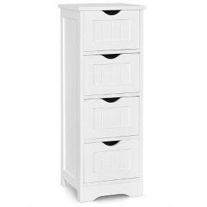 Costway White Floor Storage Cabinet Bathroom Organizer Free Standing 4 Drawers - 1 of 4