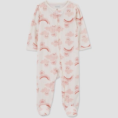 Image of Carter's Just One You®️ Baby Girls' Rainbow Footed Pajama - White/Pink Newborn