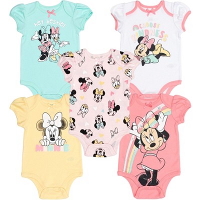 Mickey Mouse & Friends Minnie Infant Baby Girls 5 Pack Short Sleeve Bodysuits Multicolored 12 Months