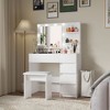 Makeup Vanity Desk Set with Mirror & Light, Dressing Table Storage Lots with Power Strip, 3 Lighting Modes with Adjustable Brightness, Stool - 3 of 4