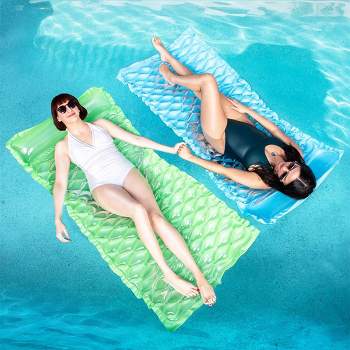 Syncfun 2 Pieces Pocket Inflatable Floating Mat Swimming Pool Mattress Pool Mat Float Raft Lounge for Summer Water Fun (Dark blue & Orange/Blue & Purple/Green & Blue)