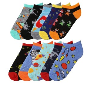 Tipi Toe Big Kids Boys 10 Pairs Classy Lightweight Novelty Astronaut & Space Pattern Ankle/Low Cut Socks - 1 of 1