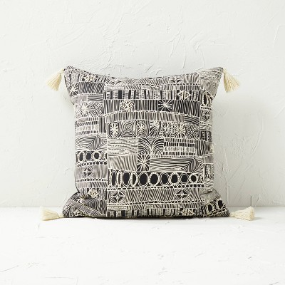 Embroidered Abstract Print Square Throw Pillow Black/White - Opalhouse™ designed with Jungalow™