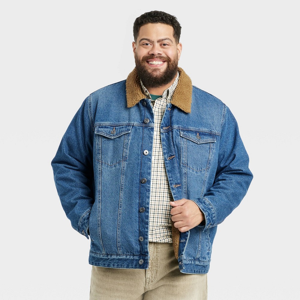 Men's Big & Tall Faux Shearling Lined Denim Trucker Jacket - Goodfellow & Co™ Blue 4XLT -  90717220