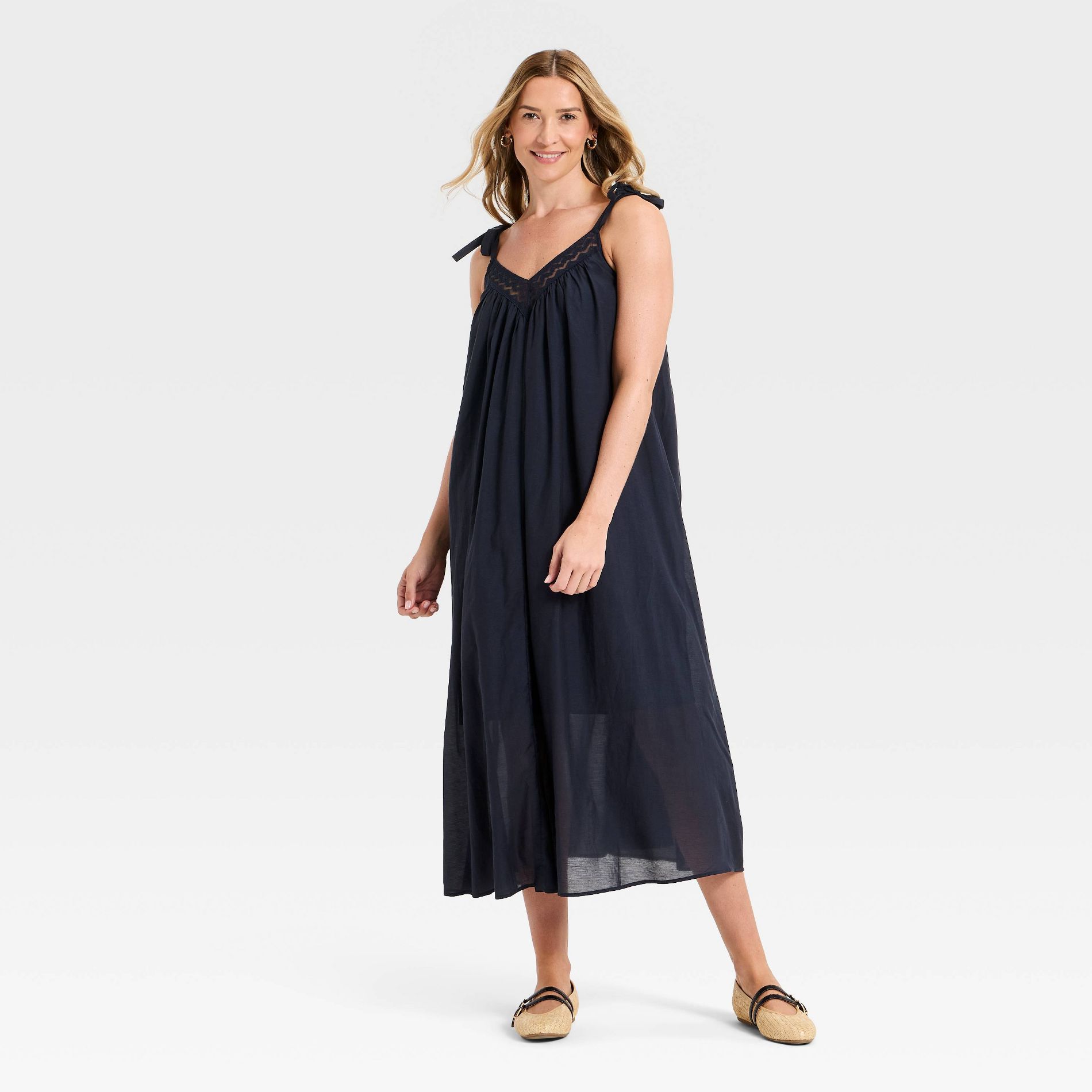 Women's Lace Tie Maxi A-Line Dress - Universal Thread™ Navy Blue