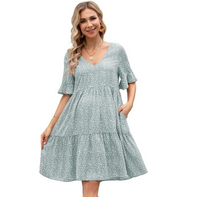 Maternity Dress Womens Spaghetti Strap Floral Maxi Dress