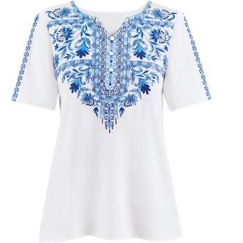 Collections Etc Embroidered  Henley Top