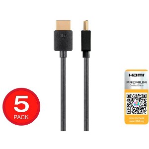 Monoprice HDMI Cable - 6 Feet - Black (5 Pack) Certified Premium, High Speed, 4K@60Hz, HDR, 18Gbps, 34AWG, YUV 4:4:4, Compatible with UHD TV and More - 1 of 4
