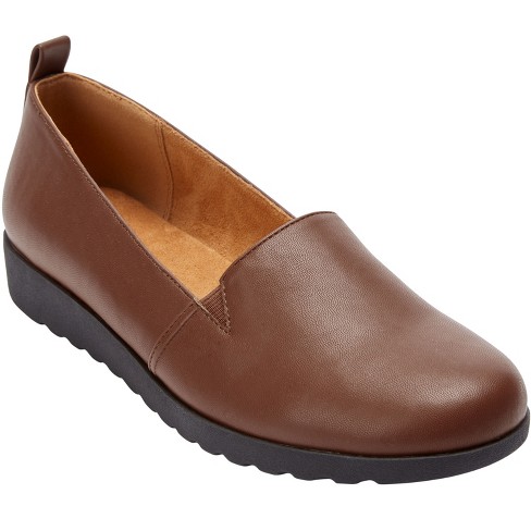 Comfortview Wide Width June Flat Women's Slip-On Shoes - 9 1/2 W, Cognac  Brown 