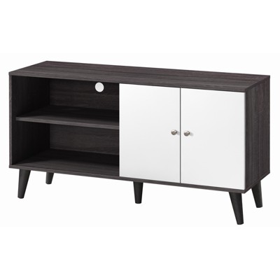 FONTOI Modern TV Stand for TV up to 47.3" with Storage Shelves&Cabinet, Entertainment Center for Living Room, Dark Gray&White, 15.2"*25.6"*47.3"