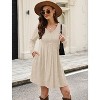Long Sleeve V-Neck Sweater Dress 2025, Women's Empire Waist Babydoll Fall Dress with Pockets Apricot - 3 of 4