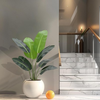 Whizmax Artificial Bird of Paradise Plant Fake Palm Tree for Home Office Perfect Housewarming Gift with 8 Trunks Faux Leaves