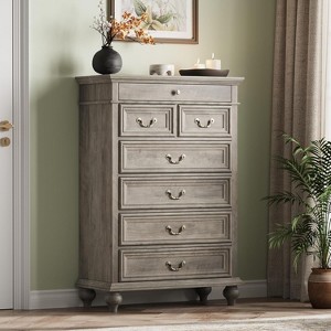 Farmhouse Tall Dresser for Bedroom with 7 Drawers, 50" Tall Large Wood Chest of Drawers with Jewelry Storage for Bedroom, Living Room, Hallway - 1 of 4