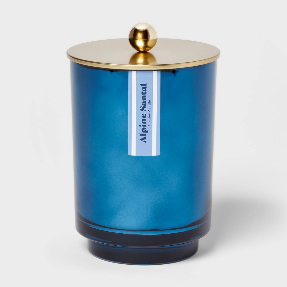 2 Wick Lidded Glass Candle Alpine Santal 18oz Blue - Threshold