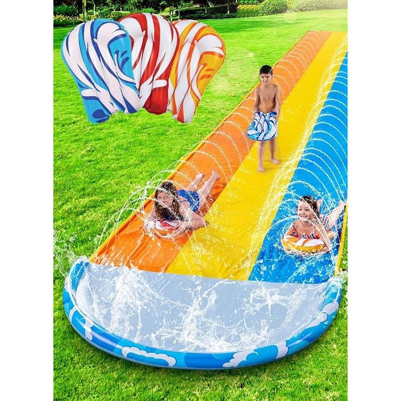 Syncfun 22.5ft Extra Large Lawn Water Slides (Double/Triple Lane), Summer Slip Waterslides Water Toy with Build in Sprinkler for Outdoor Water Fun for Kids, 1 of 13