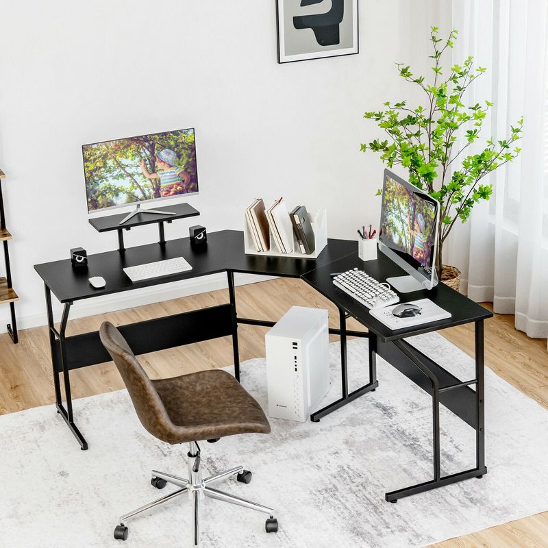 Costway 88.5'' L Shaped Reversible Computer Desk 2 Person Long Table Monitor Stand, 2 of 11