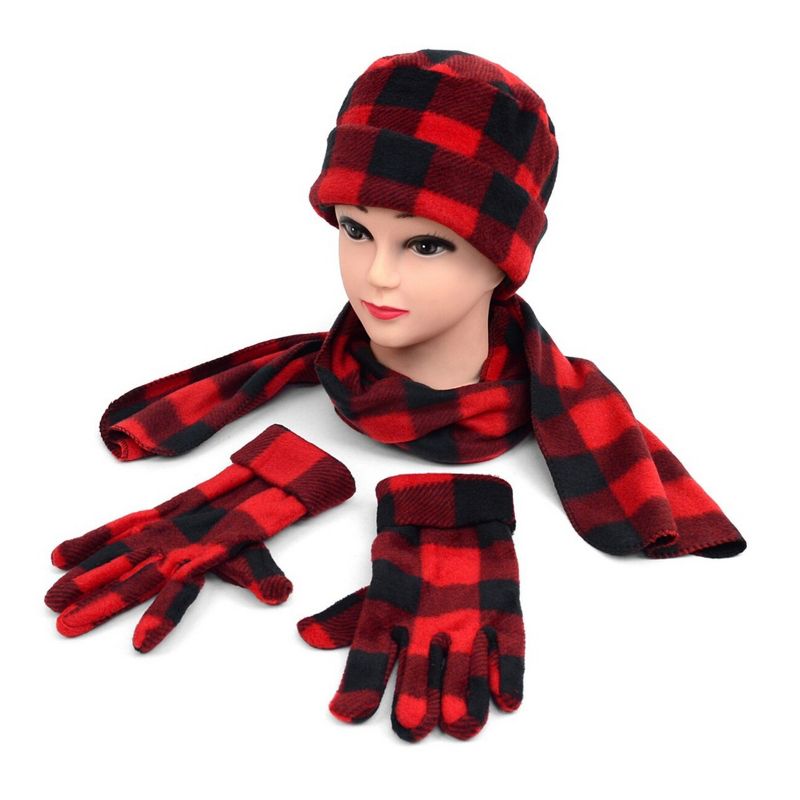 Buffalo Checks Plaid Gloves Scarf Hat Winter Set For Women, 2 of 5