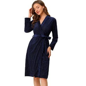 Allegra K Women's Velvet Bathrobe Soft Lounge Pajamas Sleepwear Tie Waist Flannel Robe - 1 of 4