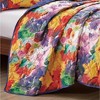 Home Mart Goods 3 Piece Floral Abstract Purple Yellow Reversible Quilt Coverlet Bedspread Bedding Set - King Size - 3 of 4