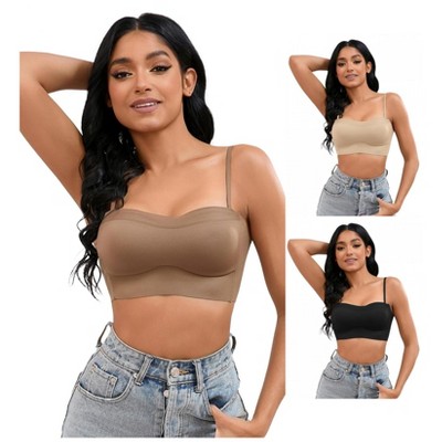 INSPIRE CHIC 3 Pcs Women's Push Up U Back Adjustable Straps Full Cup Wirefree Tube Convertible Bras