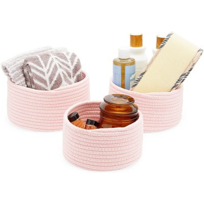 Farmlyn Creek Set of 3 Round Cotton Rope Woven Baskets Storage Bins Organizer, Home Organizers, Pink, 3 Sizes