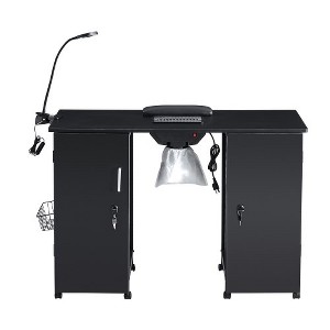 Manicure Table Nail Desk with 4 Drawers & Cabinet, Wheels & Wrist Rest, Spa Salon Beauty Home Wooden Technician Workstation Nail Art Equipment - 1 of 4