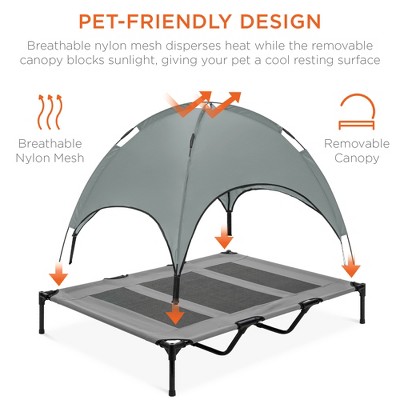 Large Gray Elevated Outdoor Pet Bed with Canopy