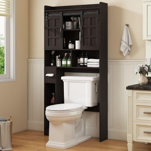 Over The Toilet Storage Cabinet with Sliding Doors, Home Space-Saving Toilet Rack - 1 of 4