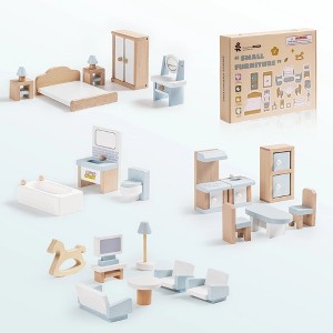ROBOTIME Dollhouses, Pretend Play Set Dollhouse with Accessories, Wooden Toy for Kids, Multicolored, 6.8"*5.2"*1.1" - 1 of 4