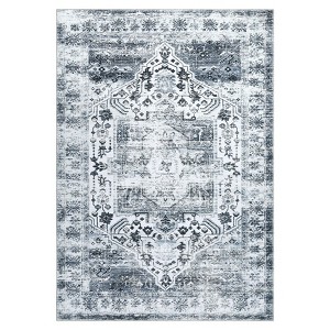 8'x10' Washable Floral Living Room Rugs, Distressed Chenille Non Slip Bedroom Carpet, Retro Accent Large Throw Rugs for Dining Room Kitchen, Grey - 1 of 4