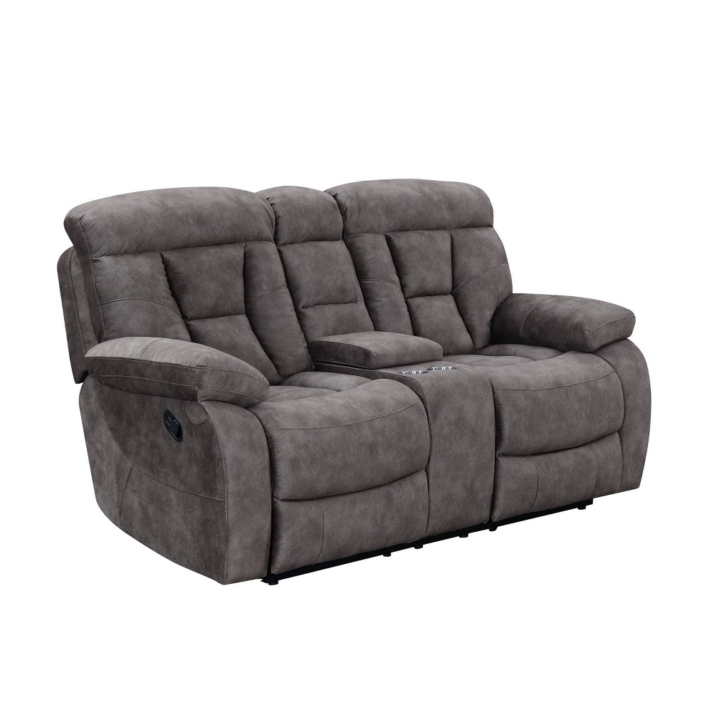 Photos - Sofa Bogata Upholstered Console Loveseat Mushroom - Steve Silver Co.: Flannel Recliner, Iron Frame, 2-Seater 