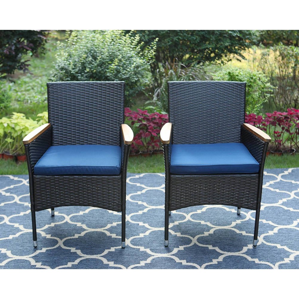 Captiva Designs 2pk Outdoor Rattan Arm Chairs with Cushions