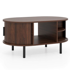 Costway Oval Coffee Table with Storage Sliding Tambour Doors Open Compartment - 1 of 4