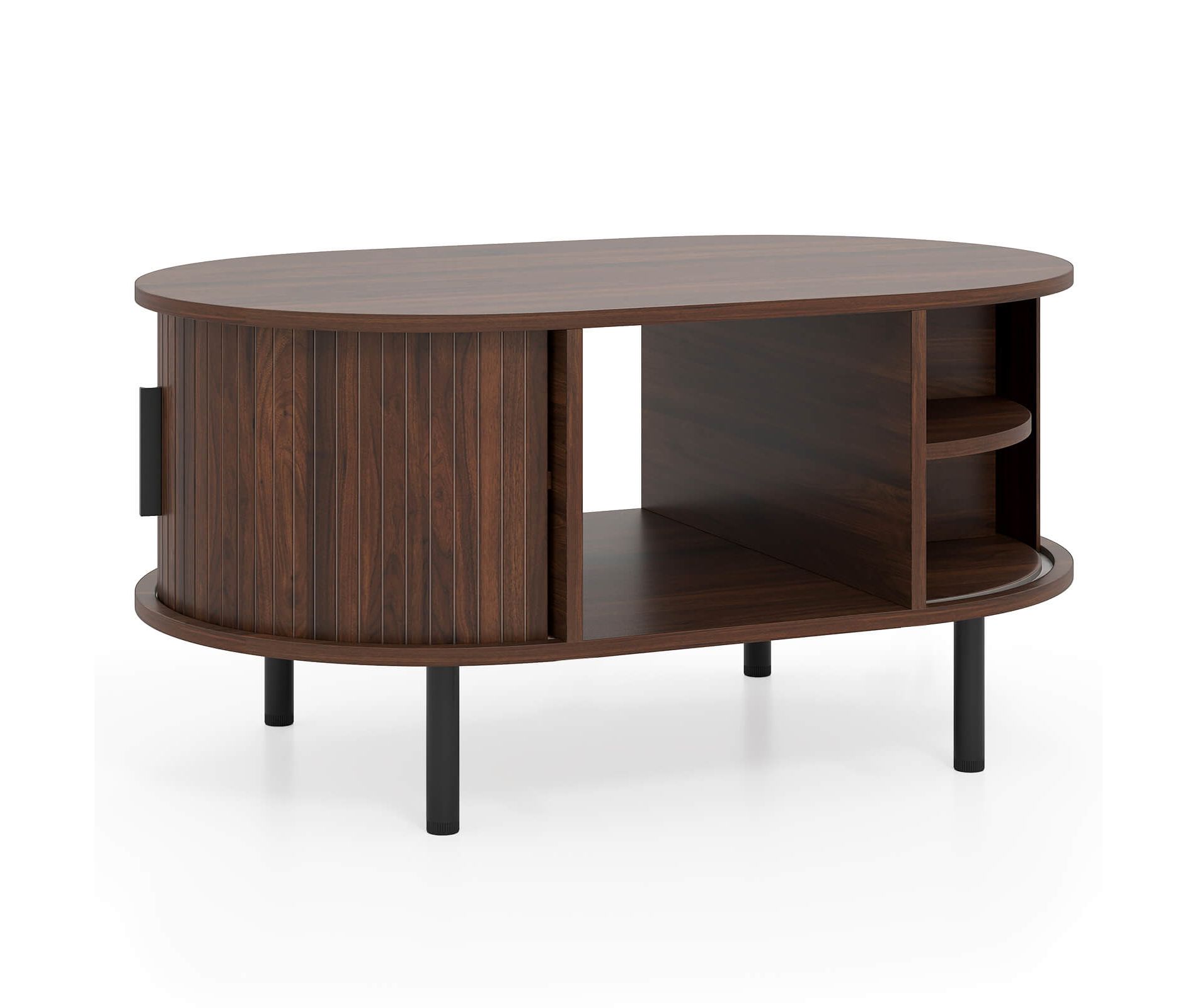 Costway Oval Coffee Table with Storage Sliding Tambour Doors Open Compartment